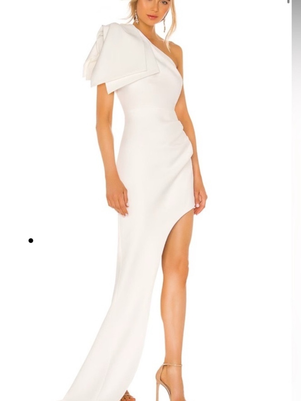 Bronx and Banco White One-Shoulder Asymmetric Gown with Bow Shoulder